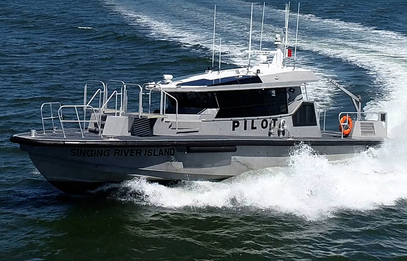 Metal boat in the water